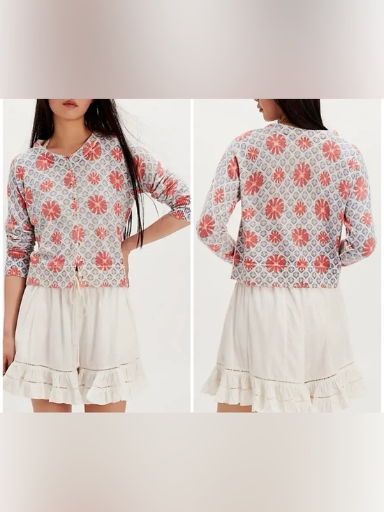 Free People Sweaters - NWT Free People Nocturnal Patterned Cashmere Cardi - prep combo blue - small